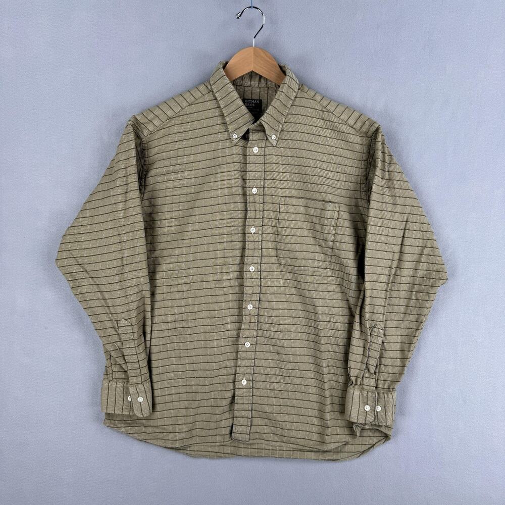 Gitman Bros Shirt Mens XL Beige Check Cotton Twill Long Sleeve Button Down USA